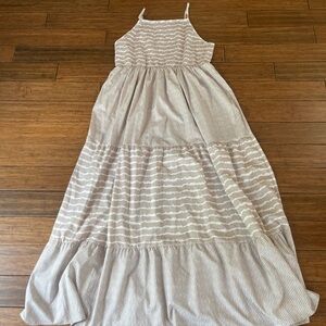 Elegant Beige Striped Maxi Dress